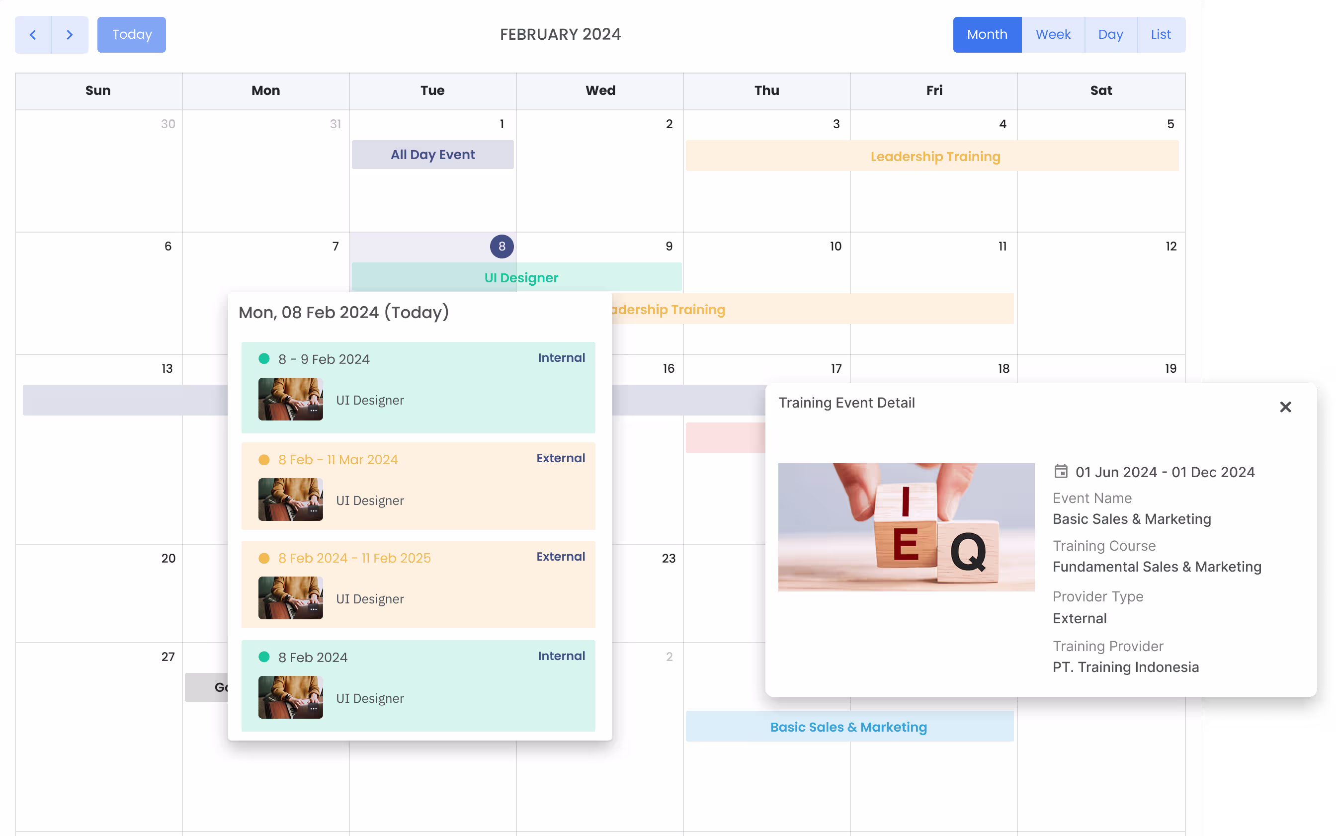 Jadwal pelatihan terpusat